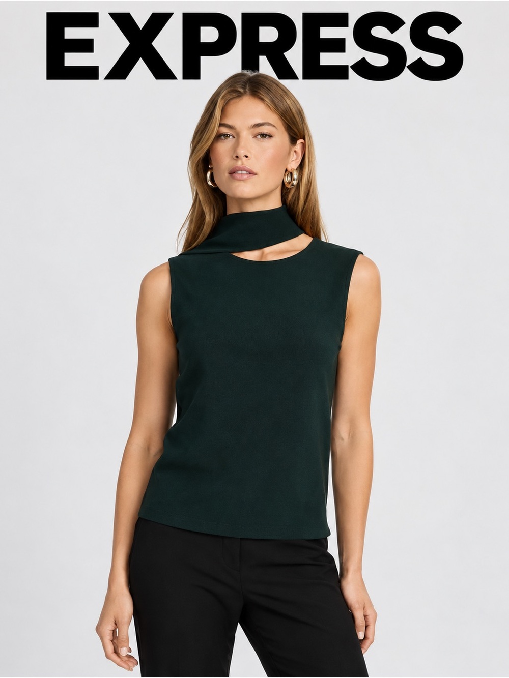 Express Emerald Green Scarf Neck Tank Top